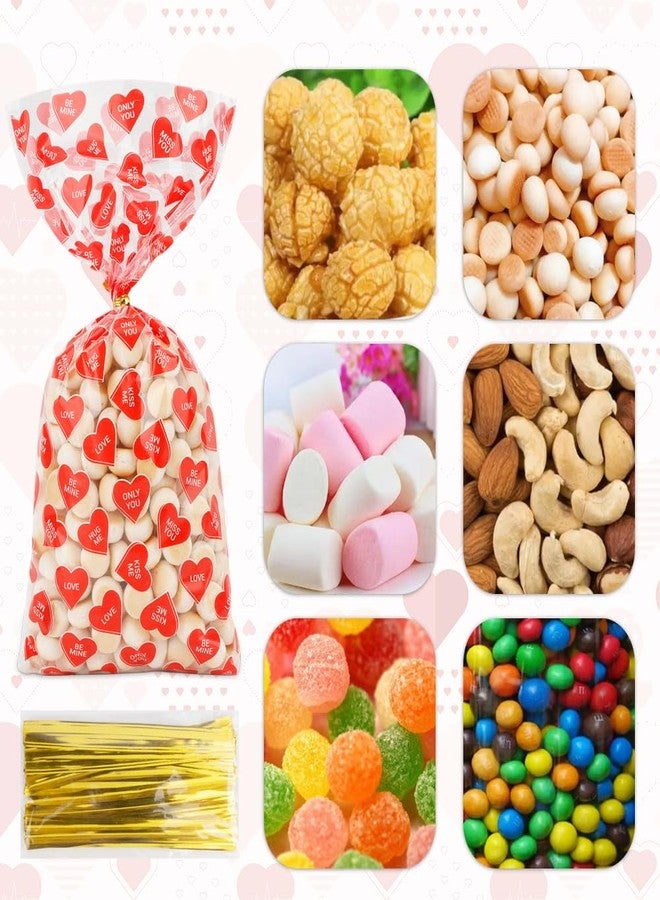 QIHOMPIB Valentines Treat Bags, 100 PCS Valentines Goodie Bags, Valentines Day Plastic Goodie Candy Goody Cookie Favor Ziplock Cellophane Treat Bags for Classroom Party Small Mini Valentines Gift Bags Bulk - Image 3